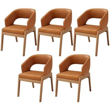 Imagem de Kit 05 Cadeiras De Jantar E Estar Living Estofada Lince L02 Couríssimo Canela - Lyam Decor