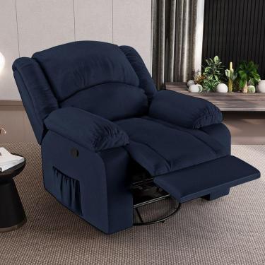 Imagem de Poltrona Do Papai Reclinável Sala De Cinema Madrid Glider Manual Giratória Usb Pu Azul G23