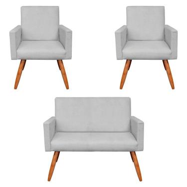 Imagem de Kit 2 Poltronas e Namoradeira Nina Suede Cinza