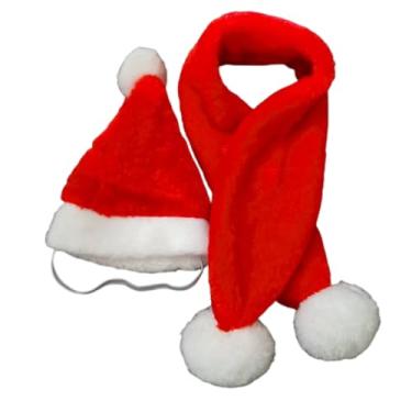 Imagem de Conjunto de Chapéu e Cachecol Tricô Ajustável para Cachorro com Pompom Roupa Festiva Pet um Visual Fofo Férias Fantasia Pelúcia Confortável