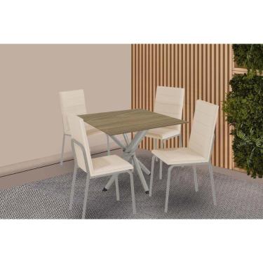 Imagem de Conjunto: Mesa Sala Jantar Volga C- Tampo De Madeira 90cm E 4 Cadeiras Amsterdã Niquel - Bege - Kappesberg