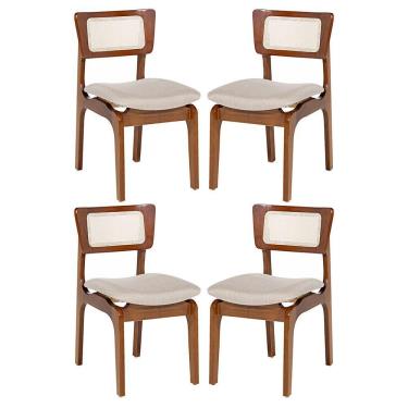 Imagem de Kit 4 Cadeiras De Jantar Portugal Em Madeira Imbuia Encosto Tela Rattan Linho Bege M58