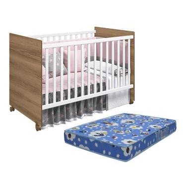 Imagem de Berço Americano Tico Branco Brilho/mezzo Com Colchão D18 - Reller Móveis Branco Brilho/mezzo