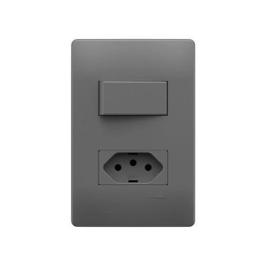 Imagem de Interruptor Simples E Tomada 2p+t 10a Fame Habitat Onix Com Placa 4x2 Onix