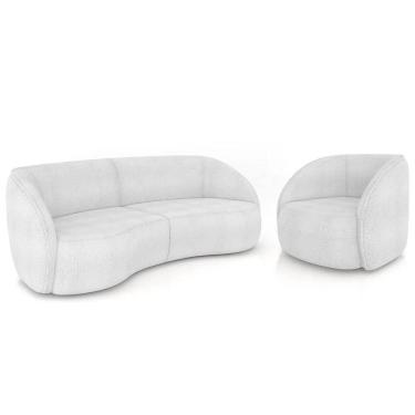 Imagem de Sofá 4 Lugares Orgânico 318cm e Poltrona Zion Z32 Boucle Branco - Mpozenato