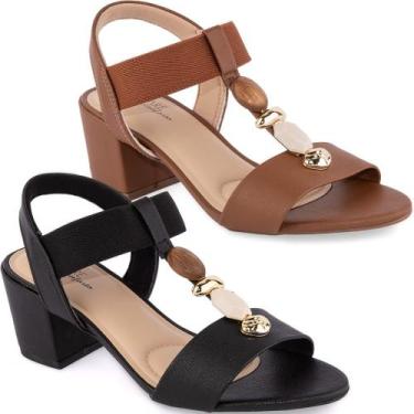 Imagem de Sandália Modare Salto Bloco Feminina Conforto Pedraria 7109, Marrrom, 