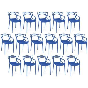 Imagem de Kit 16 Cadeiras de Jantar Allegra Prática Empilhável - Azul Petróleo -