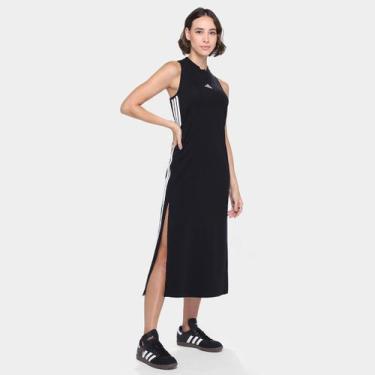 Imagem de Vestido Adidas 3 Stripes Feminina, Preto, Branco, M