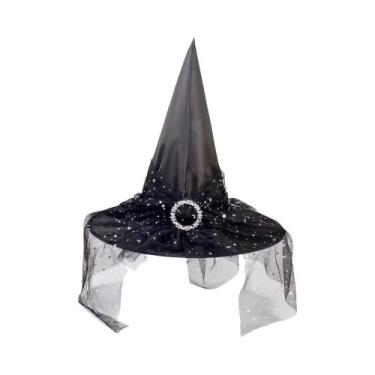 Imagem de Chapéu de Bruxa de Halloween - Adulto e Infantil - com Rede de Gaze e 