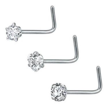 Imagem de Kit 3 Piercing Nariz Estrela Coração Pedra Zirconia 3Mm Aço - De Castr