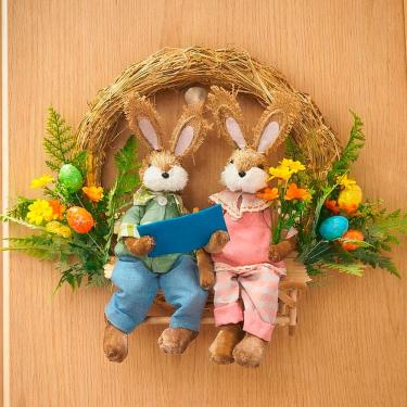 Imagem de Guirlanda Casal Coelho Sentado Decoração Enfeite Páscoa 35cm