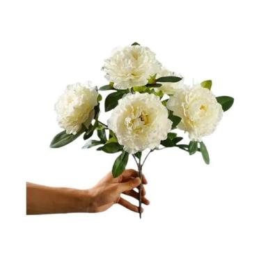 Imagem de Peônias De Seda Brancas Flores Artificiais Com 5 Cabeças Arranjo Para 