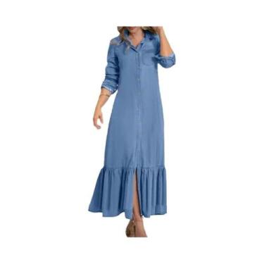 Imagem de Vestido Longo De Jeans Solto Para Mulheres, Cardigã De Manga Longa Com