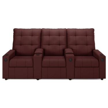 Imagem de Poltrona De Cinema Reclinável 3 Lugares Baú Usb Mallie Fh9 Veludo Vinho - Mpozenato