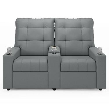 Imagem de Poltrona De Cinema Reclinável 2 Lugares Baú Usb Mallie Fh9 Pu Cinza - Mpozenato