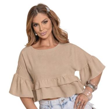 Imagem de Blusa Bata Manga Duna Cropped Babados Moda Feminina Boho - Gilfer Vari