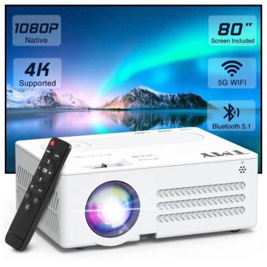 Imagem de Projetor TMY com WiFi e Bluetooth - Tela de 80 polegadas incluída - Resolução Nativa 1080P - Projetor Externo com Suporte a 4K - Portátil