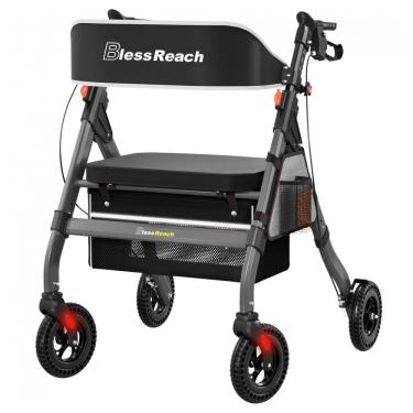 Imagem de Andador Adulto Idoso BlessReach com Assento, Suporta até 200 Quilos, Cinza