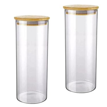 Imagem de Jogo 2 Potes De Vidro Hermético 1200ml Tampa De Bambu