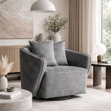 Imagem de Poltrona para Sala de Estar Girátoria Veludo Antonela Cinza