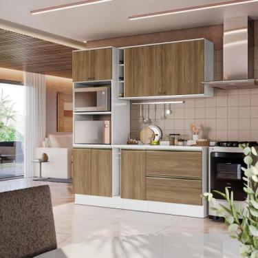 Imagem de Armário de Cozinha Compacta 100% MDF 205cm Branco/Nogueira Celeste Kap