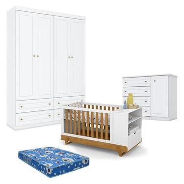 Imagem de Quarto de Bebê Americano 6 Portas com Berço Multifuncional Bkids Branc