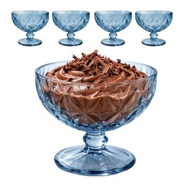 Imagem de Jogo 4 Taça Sobremesas De Vidro Azul Diamond Diamante 400ml - CLICK HO