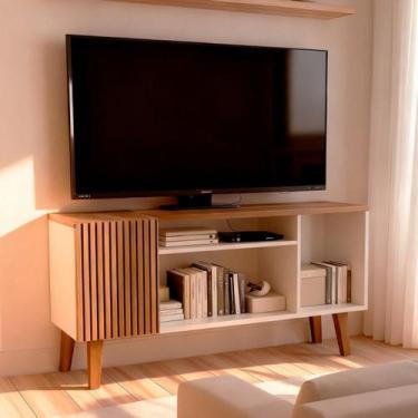 Imagem de Rack Ripado Para Sala Tv Até 50 Polegadas Amadeirado Mdp - BY HOUSE