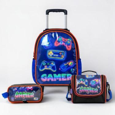 Imagem de Kit Mochila de Rodinha Escolar Gamer Infantil Masculino + Lancheira Tr