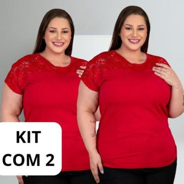 Imagem de Kit 2 Camisa Blusa Feminina Plus Size Viscolaycra Respirável Secagem R