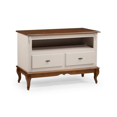 Imagem de 	Rack para Sala com Pés Luis XV 2 Gavetas e Nicho 60502 Linz Móveis - Off White/Imbuia Glazer