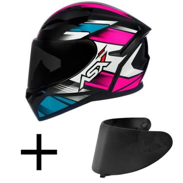 Imagem de Capacete ASX City Start Preto e Rosa Mais Viseira Fumê-Feminino