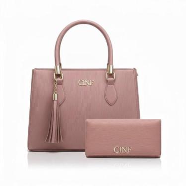 Imagem de Bolsa Feminina Média de Ombro + Carteira Kit Com 2 Peças - CINF, Rosê