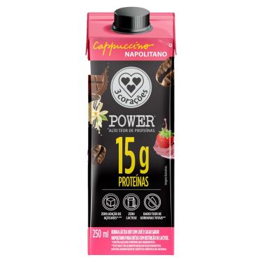 Imagem de Bebida Láctea UHT Cappuccino Napolitano Zero Lactose 3 Corações Power Whey 250ml