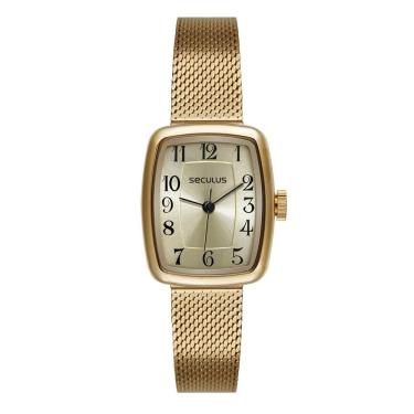 Imagem de Relógio Seculus Feminino Ref: 77342lpsvds1 Retangular Mesh Dourado
