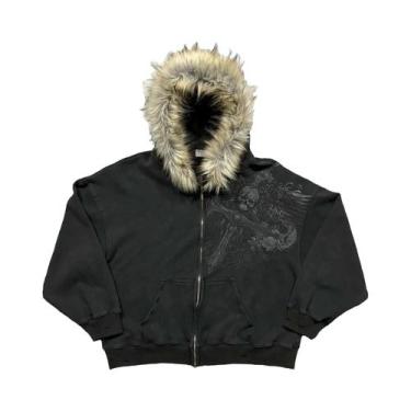 Imagem de Moletom Feminino Y2k Harajuku Com Gola De Pele Sintética, Estampa Gráf