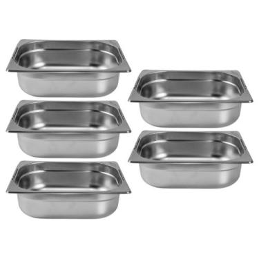 Imagem de Kit Cinco Cubas Gastronomica Padrão Gn 1/2 100mm Inox com Alça Com tam