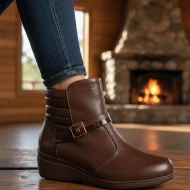 Imagem de Bota Piccadilly Cano Curto Salto Médio Anabela Zíper Lateral, Cacau, 3