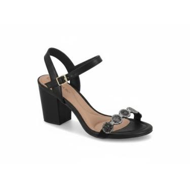 Imagem de Sandália Beira Rio Salto Bloco Preto Cristais Elegância -, Preto, Graf
