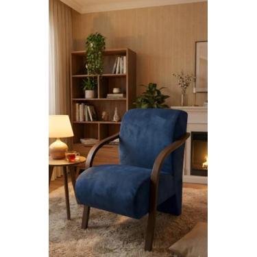 Imagem de Poltrona Decorativa Veludo Braço Madeira - Norte. Dist., Azul, 10kg