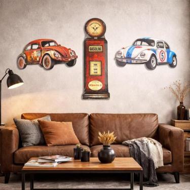 Imagem de 3 Placas Parede Fusca Vintage Gas Station Decoração MDF - KF IMPORTS