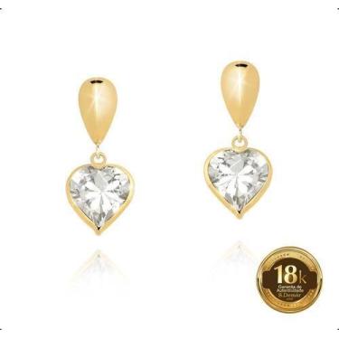 Imagem de Brinco Ouro 18k 750 Com Coração 7mm De Zircônia - Paulistana Joias, Br