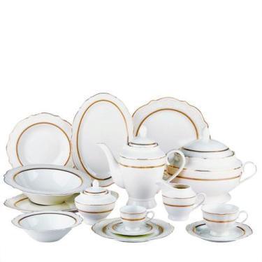 Imagem de Baixela Serviço Jantar Trésor 50pç Porcelana New Bone Filete Dourado -