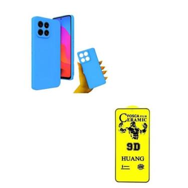 Imagem de Kit Capa Case Azul Claro + Película Cerâmica Fosca Moto Edge 60 Pro - 