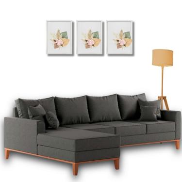 Imagem de  Sofá Beny com Chaise Esquerda, 2,60x1,40m, 4 Lugares, Linho, Base em Madeira.