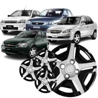 Imagem de Jogo 4 Calotas Modelo Corsa Classic Aro 13 Preto/Prata Cubo Baixo Para
