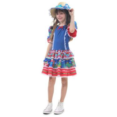 Imagem de Vestido Festa Junina Azul Infantil Roupa Caipira Luxo com Chapéu - Sul