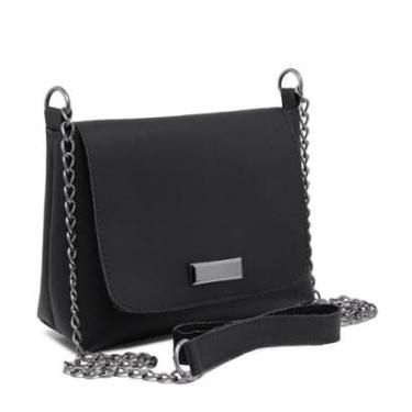 Imagem de Kit Bolsa Transversal Pequena Feminina Preta Alça Reforçada Moderna Moda Em Couro + Por...
