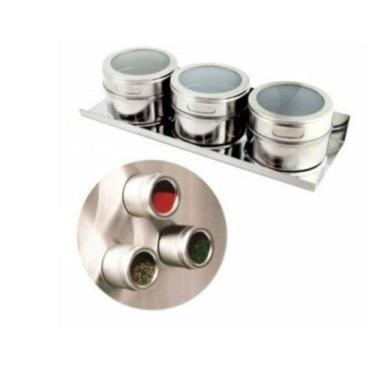 Imagem de Kit 3 Porta Temperos e Condimentos Pote Magnético em Inox - Top Chef -