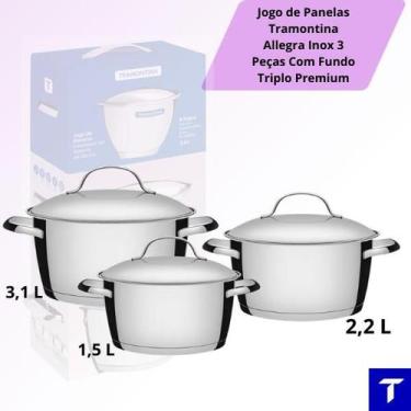 Imagem de Jogo de Panelas Tramontina Allegra Inox 3 Peças Com Fundo Triplo Premi